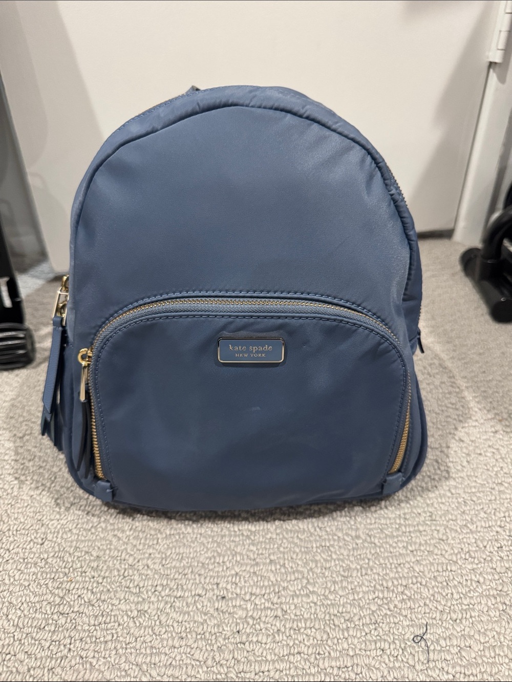 Kate Spade Cornflower Blue nylon mini backpack with gold hardware Like New